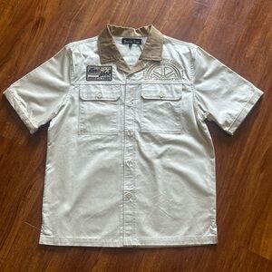 Beige Short Sleeve Button-Up Shirt